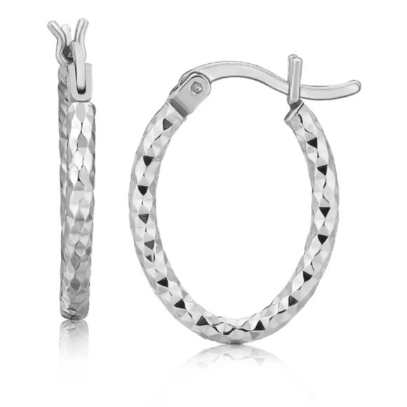 Jewelry - EUC Sterling Silver Diamond Cut Oval Hoop Earrings